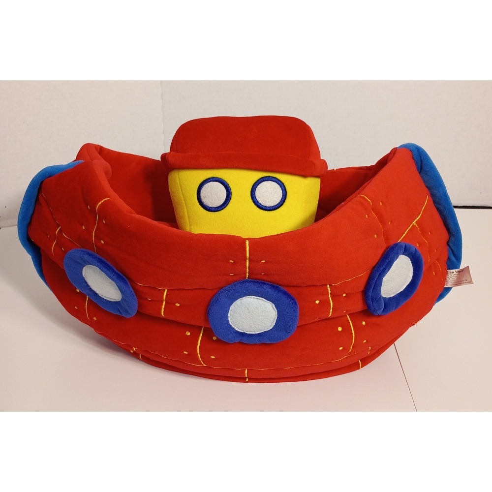 Lillian Vernon Large Red Boat Tugboat Ship Pillow Plush Weighted Toy 22" x 15"